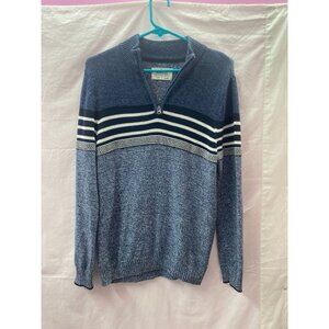 Urban Pipeline Men's XL 1/4 Zip Blue w/ Black & White Strip Long Sleeve Sweater